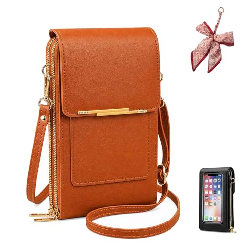 2026 Touchscreen Phone Crossbody Bag for Women, RFID Blocking Leather Mobile Phone Purse - color: Brown