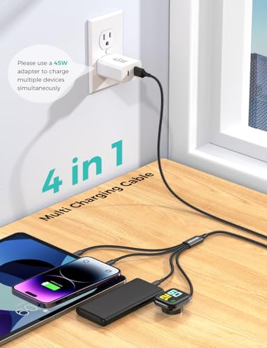 2Pack Multi Charging Cable for Apple Watch Charger 4 in 1 Travel Essentials RV Camping Essentials USB C/L/Micro Compatible with iWatch Series 11-1/iPhone 17/16/15/Android Airplane Gadgets-4FT/Black - color: Black, size: 4FT+4FT
