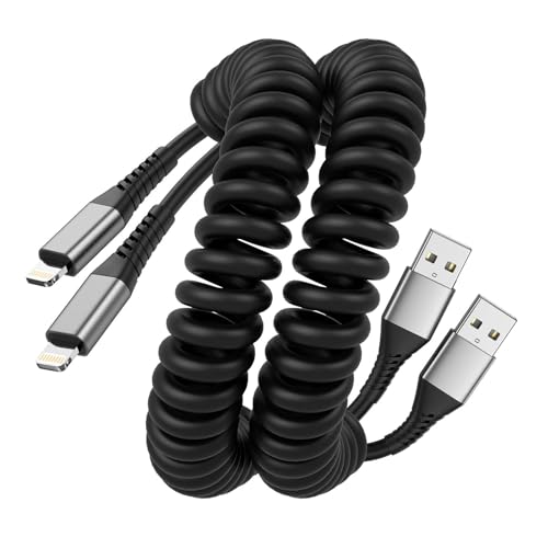 Coiled USB A to Lightning Cable for Car, 2 Pack iPhone Charger Cable 3FT - style: Coiled USB-A to Lightning