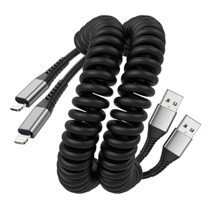 Coiled USB A to Lightning Cable for Car, 2 Pack iPhone Charger Cable 3FT - style: Coiled USB-A to Lightning
