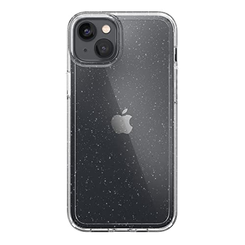 Speck Clear iPhone 15 Plus & 14 Plus Case - Drop Protection, Scratch Resistant Dual Layer Slim Phone Case 6.7 Inch iPhones - Anti-Yellowing & Anti-Fade Case - Clear with Platinum Glitter GemShell - color: Clear/Clear W/Platinum Glitter