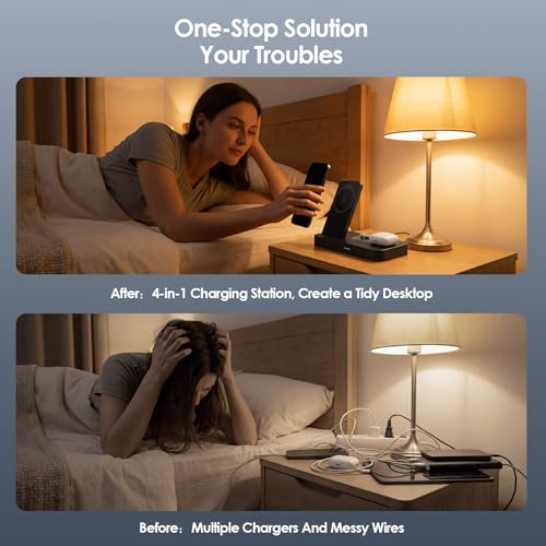 4 in 1 Charging Stand for Oura Ring Gen 4 & Gen 5 Charger (Oura Ring Charger NOT Included), Fast Magnetic Charger for iPhone, Apple Watch, AirPods, Charging for Samsung Galaxy