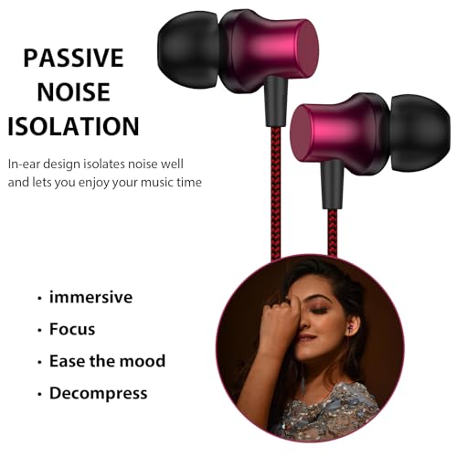 ASKUBSKU Wired Headphones Earbud for School Laptop PC Chromebook, Black Red