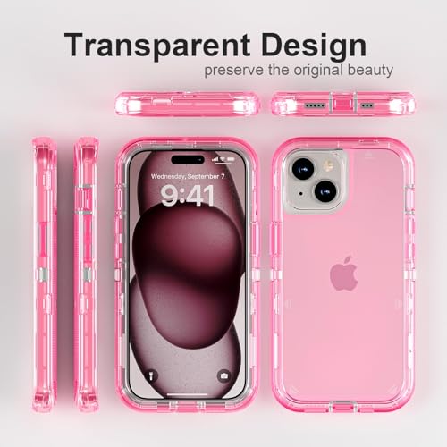 Follaroma for iPhone 15 Case, Heavy Duty Shockproof Protection Phone Cases, Anti-Drop, Dual Layer Transparent Protective Cover Compatible with iPhone 15, 6.1 inch,Crystal Pink - color: Pink, size: iPhone 15 6.1‘’