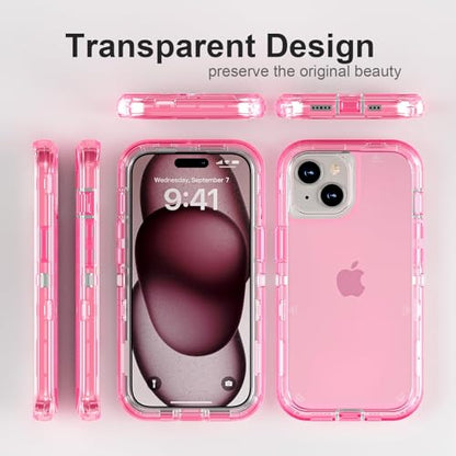 Follaroma for iPhone 15 Case, Heavy Duty Shockproof Protection Phone Cases, Anti-Drop, Dual Layer Transparent Protective Cover Compatible with iPhone 15, 6.1 inch,Crystal Pink - color: Pink, size: iPhone 15 6.1‘’