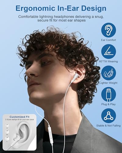 Lightning Headphones for iPhone 14/13/12 Pro Max, Wired Earbuds Lightning - color: White-1 Pack