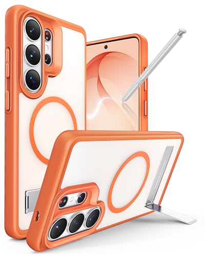 Maledan for Samsung Galaxy S26 Ultra Case, Magnetic with Invisible Stand Shockproof Slim Case for Galaxy S26 Ultra 6.9", Translucent Back/Orange Edge - color: Matte Orange/ Satin Silver Stand, size: for Galaxy S26 Ultra