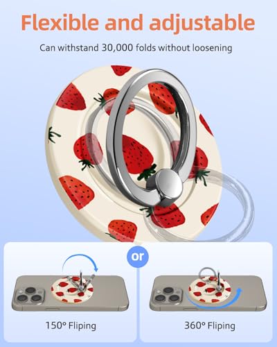 Toycamp Magnetic Phone Grip - Compatible with MagSafe Phone Grip Ring Stand for iPhone 17/16/15/14/13/12 Series Watercolor Strawberry Cute Phone Ring Holder Grip for Women Girls Girly - color: Strawberry