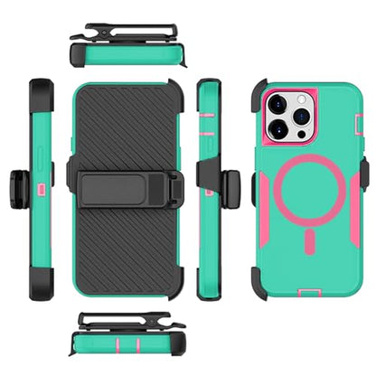 Designed for iPhone 14 Pro Max Case,Green Rose | Compatible with MagSafe,Double protection,Tough Durable,Detachable back clip,Dustproof,No Fading,No Yellowing,Non-Slip - color: Green Rose, size: iPhone 14 Pro Max 6.7”