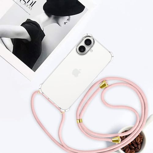 Clear Case for iPhone 17 Adjustable Lanyard Crossbody Neck Strap Women Soft TPU Rubber Bumper Case Cover Transparent Shockproof Protective Phone Case for iPhone 17 - Rose Gold - size: for iPhone 17