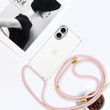 Clear Case for iPhone 17 Adjustable Lanyard Crossbody Neck Strap Women Soft TPU Rubber Bumper Case Cover Transparent Shockproof Protective Phone Case for iPhone 17 - Rose Gold - size: for iPhone 17