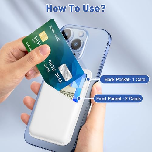 SHANSHUI Magnetic Phone Wallet, Durable Leather Wallet Credit ID Bussiness Card Holder for Back of Phone Compatible with iPhone 17/16/ 15/14/ 13/12 Mini/Plus/Pro/Pro Max - color: White