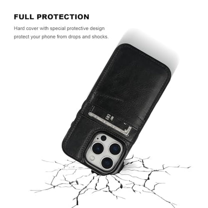 KIHUWEY for iPhone 16 Pro Wallet Case Card Holder Kickstand, Black | Credit Card Slots, PU Leather, Magnetic Clasp, Flip Heavy Duty Protection Cover for Men and Women - color: Black