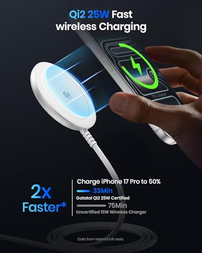 Magnetic 25W Wireless Charger, 10FT Qi2 Fast Charging Pad for MagSafe - color: White, size: XL (10FT)