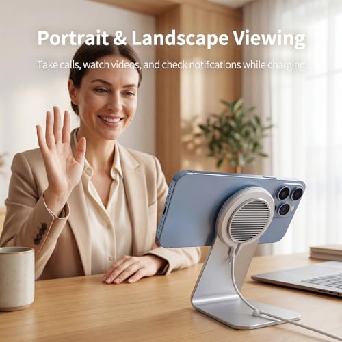 MagSafe Charger Stand Compatible with Apple MagSafe Charger 15W/25W, Aluminum Desktop Dock for iPhone 17/16/15/14/13/12, Portrait & Landscape Viewing, Cable Slot, Charger Not Included, Silvery - color: slivery