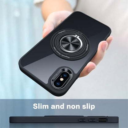 for iPhone Xs Case and iPhone X Case Compatible with Magnetic | With Ring Holder,Transparent Hard PC,Rotated Ring Holder Kickstand Phone Case 5.8in,Black JUS12-37 - color: Black
