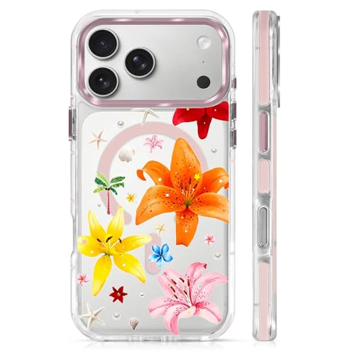 Clear Magnetic Case for iPhone 17 Pro Max, Slim Anti-Yellow Transparent Cover, Military Grade Protection, Phone Cases for iPhone 17 Pro Max, Colorful Lily Floral Summer - color: Colorful Lily Floral Summer, size: Iphone 17 Pro Max