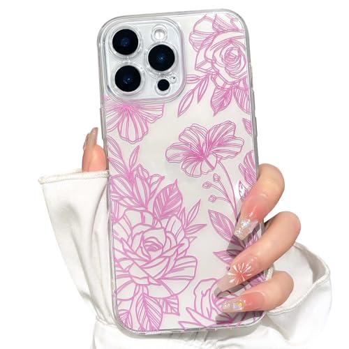 NITITOP for iPhone 15 Pro Max Case Cute Clear Flower - Pink | For girls women, Girly, Aesthetic, Soft TPU, Full camera lens, Protective, Shockproof phone cover - color: Pink, size: iPhone 15 Pro Max