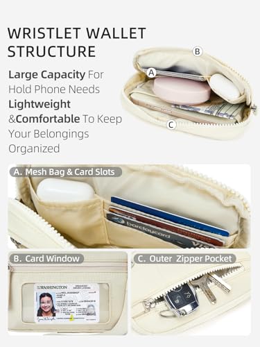 WESTBRONCO Wristlet Wallets for Women – RFID Blocking Quilted Nylon Phone Wallet, Card Holder Purse for Travel & Everyday Use - color: Beige