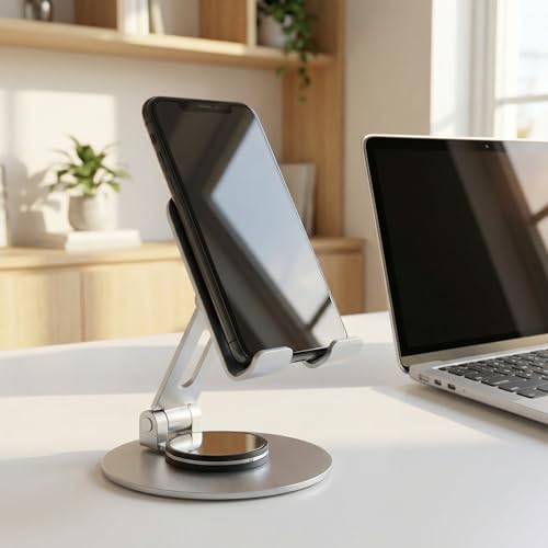 Universal Metal Cell Phone Stand, Multi-Angel Adjustable 360° Rotation Non-Slip Metal Phone Stents (Aurora Silver) - color: Aurora Silver