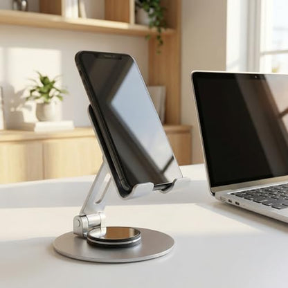 Universal Metal Cell Phone Stand, Multi-Angel Adjustable 360° Rotation Non-Slip Metal Phone Stents (Aurora Silver) - color: Aurora Silver