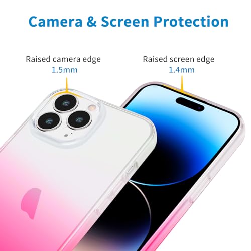 JJGoo Compatible with iPhone 14 Pro Case, Clear Soft Shockproof Protective Slim Thin Bumper Cover Transparent Phone Case, Gradient Pink - color: Gradient Pink