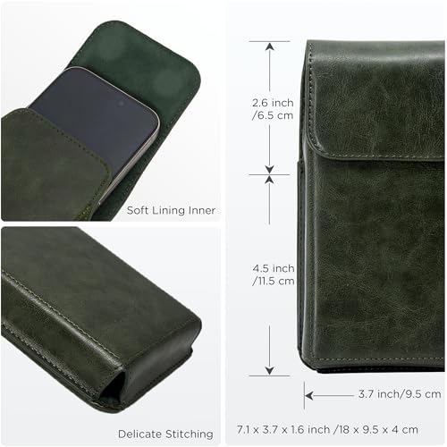 Holster for iPhone 17 Pro Max 16 Pro Max 15 Pro Max 14 Pro Max 13 Pro Max 16 Plus 15 Plus 14 Plus, Premium Leather Pouch with Belt Clip Phone Holster Belt Case, Green -L - color: Green, size: Large