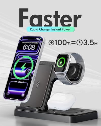 GETPALS Wireless Charger iPhone Charging Station for Apple Multiple Devices - color: Black