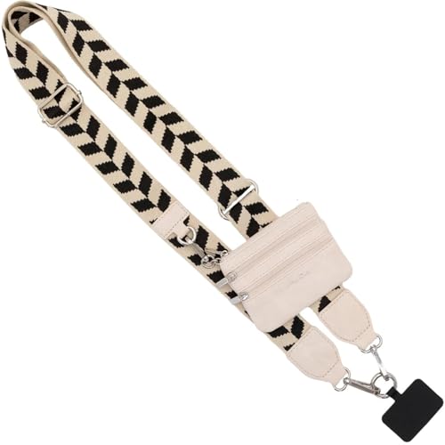 Save the Girls Clip & Go Phone Lanyard with Wallet Pouch, Chevron - color: Black/Cream Chevron Strap