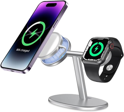 EWA 2-in-1 iPhone + Apple Watch Masafe Charger Stand, Aluminum Alloy (SIL) - color: Silver