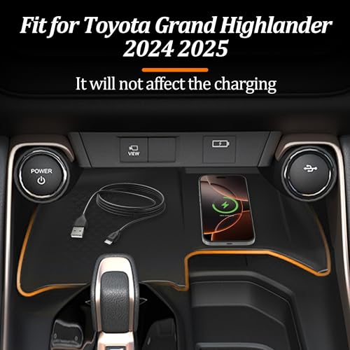 Wireless Charging Anti-Slip Mat for Grand Highlander, Black Silicone Protective Pad Phone Charger Pad for 2024 2025 Grand Highlander Center Console Interior Accessories