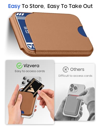 Vizvera for Magsafe Card Holder with RFID Blocking Leather Wallet Magnetic Card Holder 5 Cards for Phone Lightweight Magnetic Stand Adjustable Leather ID Window Cash Slot Magnetic Closure, Mens Gift - color: Brown