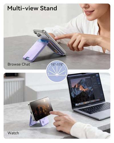 for MagSafe Wallet, Works with Apple Find My,5 Card Holder with Stand, Magnetic Phone Wallet Stand for iPhone 17/16/15/14/13/12 Pro Max Air Plus, RFID Blocking Vegan Leather,Purple - color: Findmy Purple
