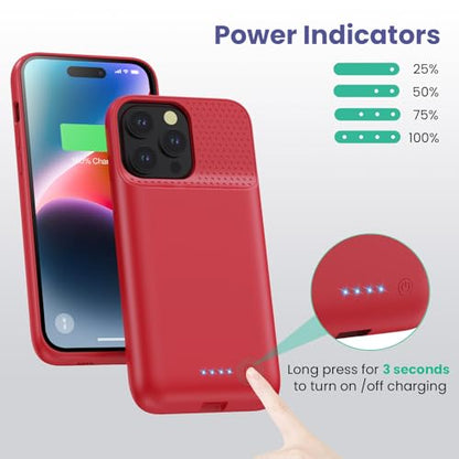 Feob Battery Case for iPhone 14 Pro Max,[2026 Upgraded] 8600mAh Ultra-Slim Portable Extended Charger Case Cover for iPhone 13 Pro Max Charging Case (6.7 Inch)-Red - color: Red