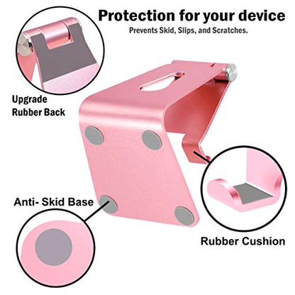 Phone & Tablet Stand Adjustable Multi‑Angle Aluminum Phone & Tablet Stand Non‑Slip Dock/Cradle/Charging Station for Desktop, Bed, Kitchen, Office (Rose Gold) - color: Rose Gold
