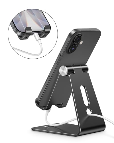 OMOTON C2 Adjustable Aluminum Cell Phone Stand with Charging Cutout, Black - color: Black