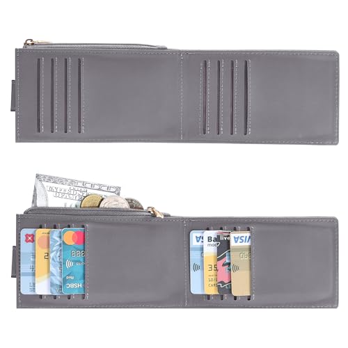 Chelmon Women's RFID Slim Card Holder Wallet | Thin Bifold Multi Card Case with Zipper Coin Pocket Purse for Women(Light Grey Smooth) - color: Smooth Light Grey
