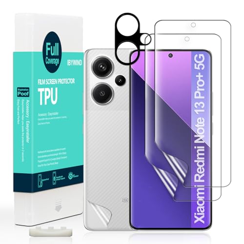 Ibywind 2 Pcs Screen Protector For Redmi Note 13 Pro+ 5G/Redmi Note 13 Pro Plus 5G 6.67",Flexible TPU Film,With 1Pc Camera Lens Protector,1Pc Back Film,Bubble Free[Easy to install] - size: Note 13 Pro+ 5G