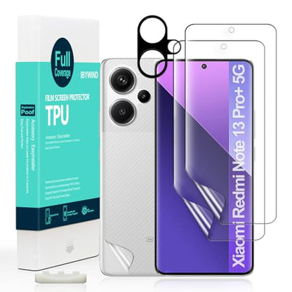 Ibywind 2 Pcs Screen Protector For Redmi Note 13 Pro+ 5G/Redmi Note 13 Pro Plus 5G 6.67",Flexible TPU Film,With 1Pc Camera Lens Protector,1Pc Back Film,Bubble Free[Easy to install] - size: Note 13 Pro+ 5G