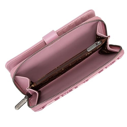 X Wrangler Women's Wallets Bifold Wristlet Wallets for Women Large Capacity Credit Card Wallet with ID Window - color: Leopard Pink