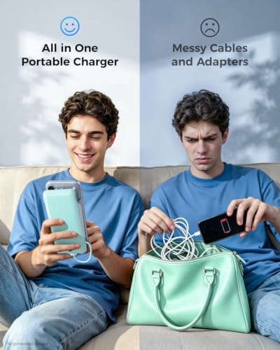 VEGER Portable Charger for iPhone, Power Bank Built in Cables and Wall Plug - color: Green