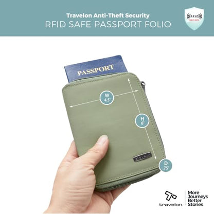 Travelon RFID Blocking Passport Zip Wallet - color: Moss