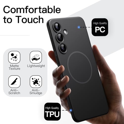 JETech Magnetic Slim Case for Samsung Galaxy S25 FE, Black | Compatible with MagSafe, Full Camera Lens Protection, Ultra-Thin Lightweight, Matte Finish Phone Cover - color: Black, size: Galaxy S25 FE