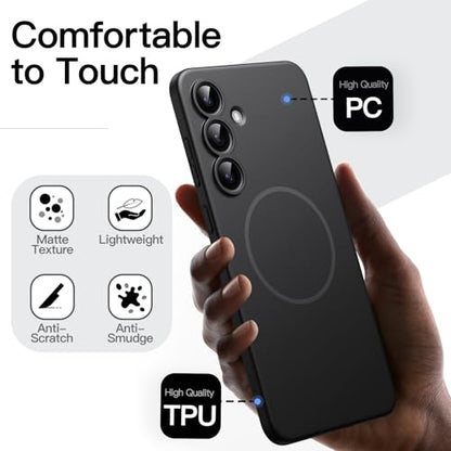 JETech Magnetic Slim Case for Samsung Galaxy S25 FE, Black | Compatible with MagSafe, Full Camera Lens Protection, Ultra-Thin Lightweight, Matte Finish Phone Cover - color: Black, size: Galaxy S25 FE