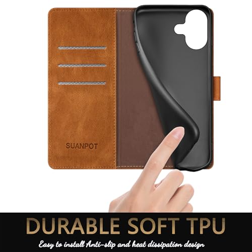 SUANPOT Compatible with iPhone 17 6.3" Wallet case with RFID Blocking Credit Card Holder,Flip Book PU Leather Protective Cover Women Men for Apple 17 Phone case Light Coffee - color: Light Coffee, size: iPhone 17 6.3"