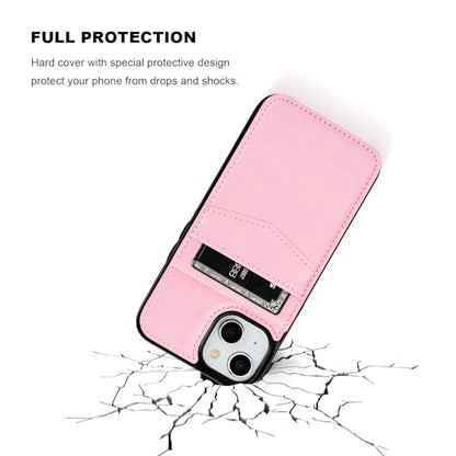KIHUWEY for iPhone 14 Wallet Case Card Holder Kickstand, Pink - color: Pink