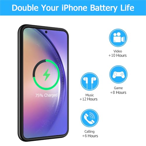 Battery Case for Galaxy A54, [12000mAh] Slim Rechargeable Smart Extended Charging Case Compatible with Galaxy A54(6.4 inch) Backup Power Battery Pack Charger Cover-Black - size: Galaxy A54