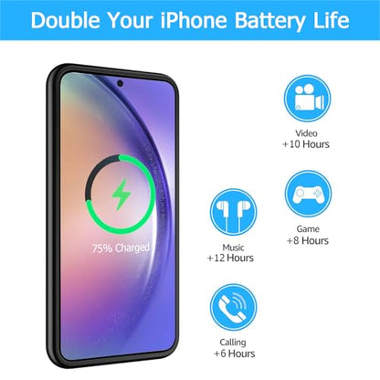 Battery Case for Galaxy A54, [12000mAh] Slim Rechargeable Smart Extended Charging Case Compatible with Galaxy A54(6.4 inch) Backup Power Battery Pack Charger Cover-Black - size: Galaxy A54