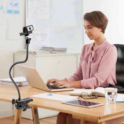 Webcam Stand, Webcam Mount Gooseneck Arm with Phone Holder Web Camera Stand Desk Mount Clip Clamp for Logitech Webcams C922 C930e C920S C920 C615 C960 C920x BRIO 4K NexiGo N60 and More - size: 21 INCH