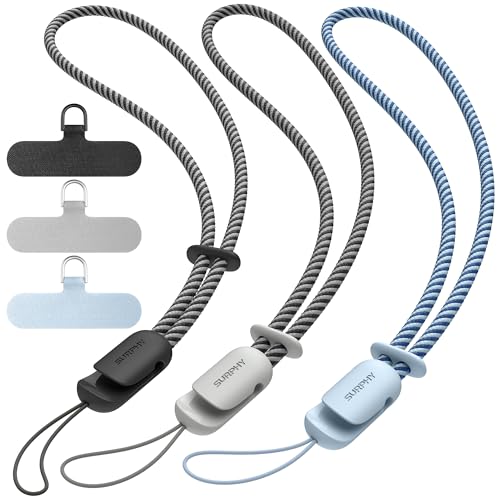 SURPHY 3 Pack Phone Wrist Strap, Phone Lanyard with Cellphone Tether Tab - color: Gray & Black & Cloud Blue